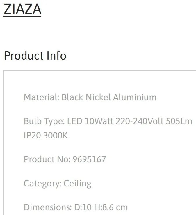 Spot LED aplicat diametru 10cm ZIAZA nickel negru, NVL-9695167