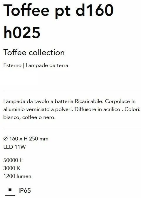 Lampa LED exterior cu baterie reîncarcabila, IP65, Toffee pt d160 h025, Cafenie