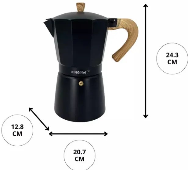 Cafetiera moka Kinghoff KH 1888, 12 cesti, 600 ml, Aluminiu, Inductie, Negru