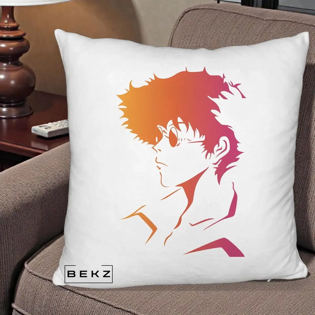 Perna Decorativa Cowboy Bebop Spike Silueta Gradient, 40x40 cm, Alb Pufos, Husa Detasabila, Perna Inclusa, BEKZ®