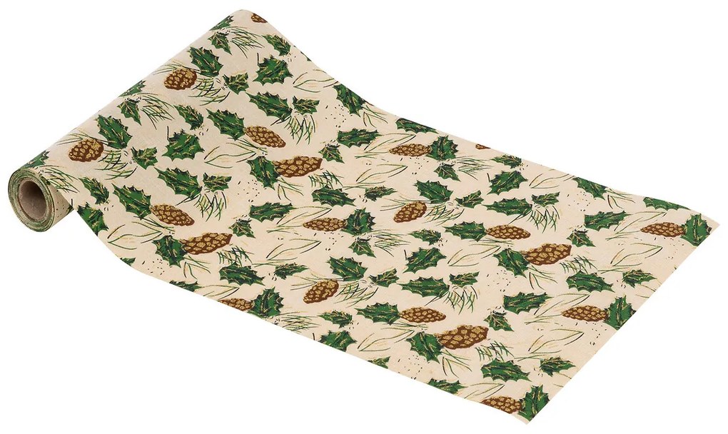 Traversa de masa de Craciun, model conuri de pin, 28 x 300 cm