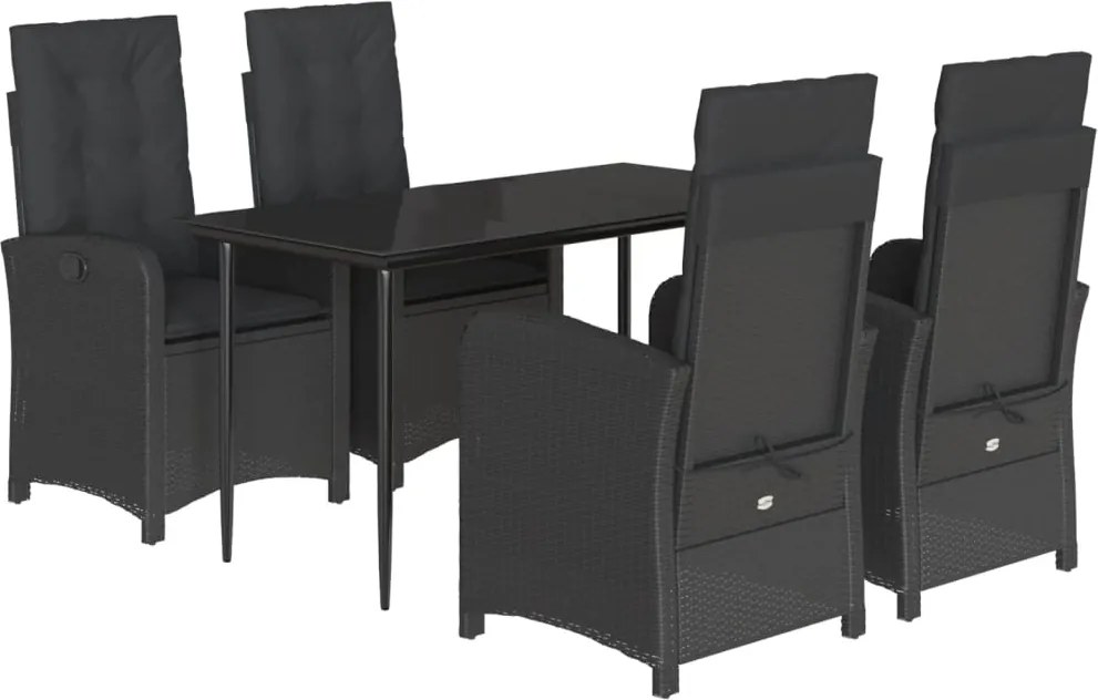 vidaXL Set mobilier de grădină cu perne, 5 piese, negru, poliratan