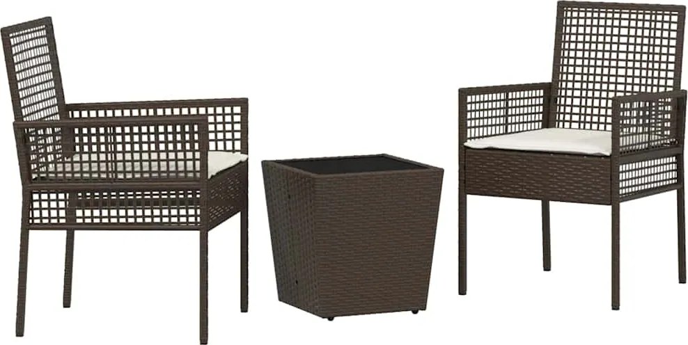 vidaXL Set Bistro de Grădină 3 pcs Maro poliratan