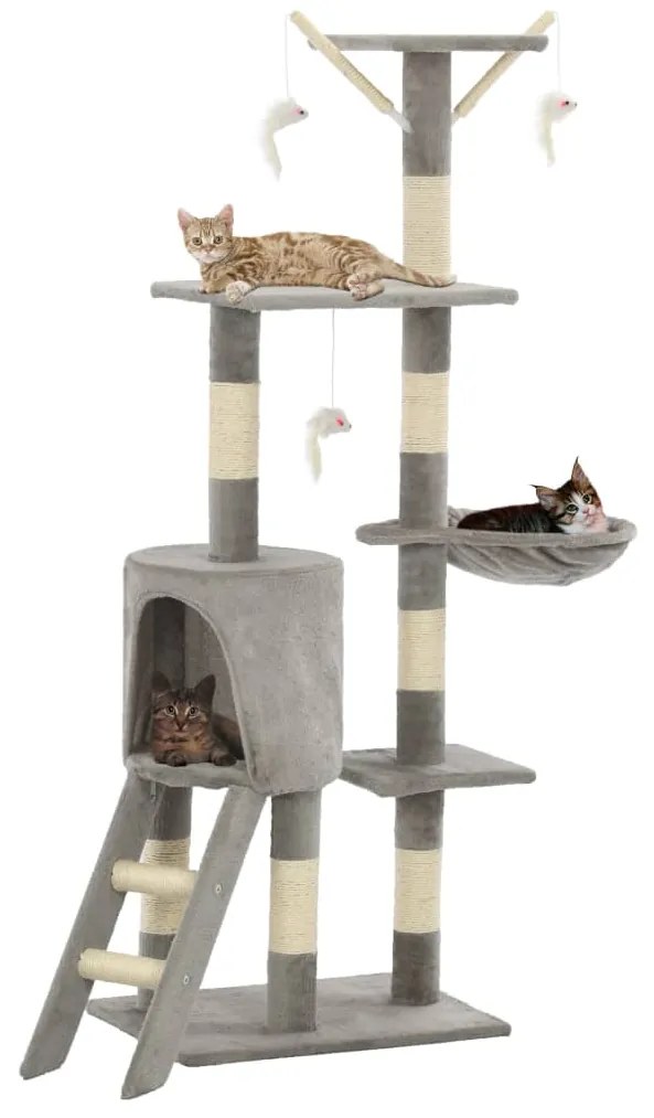 170578 vidaXL Ansamblu pisici cu stâlpi din funie de sisal, 138 cm, gri