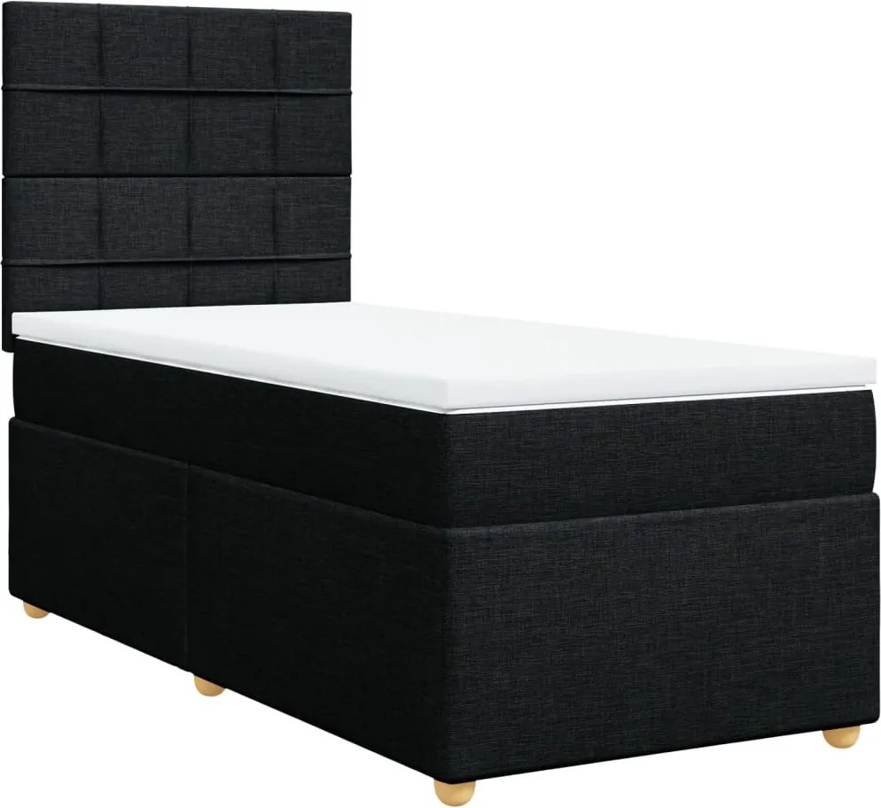 vidaXL Pat box spring cu saltea, negru, 90x200 cm, textil