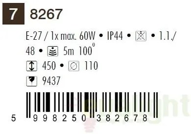 Stalp exterior cu senzor, H-45cm, IP44, Inox torch 8267 RX