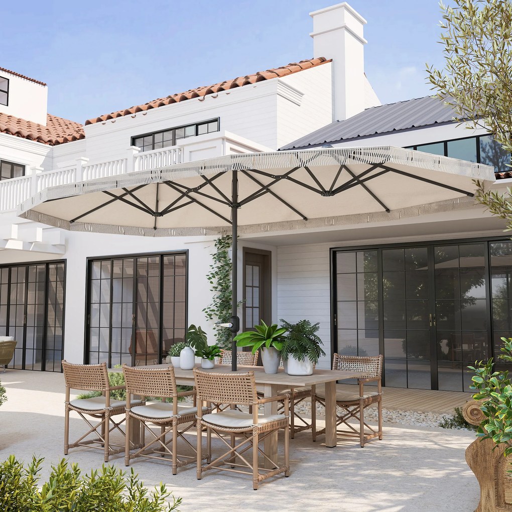 Outsunny Umbrelă de Grădină cu Două Fețe și Mâner cu Manivelă Ușor de Utilizat, 450x265x260 cm, Alb Crem | Aosom Romania