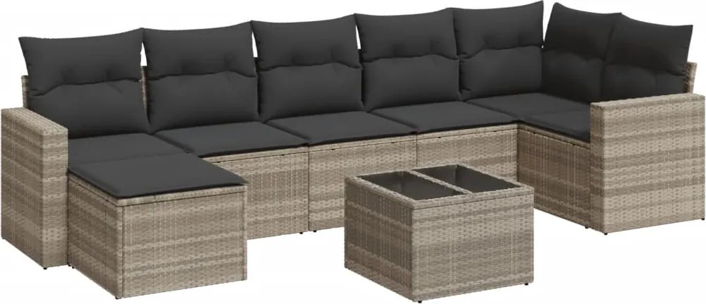 vidaXL Set mobilier de grădină cu perne, 8 piese gri deschis poliratan