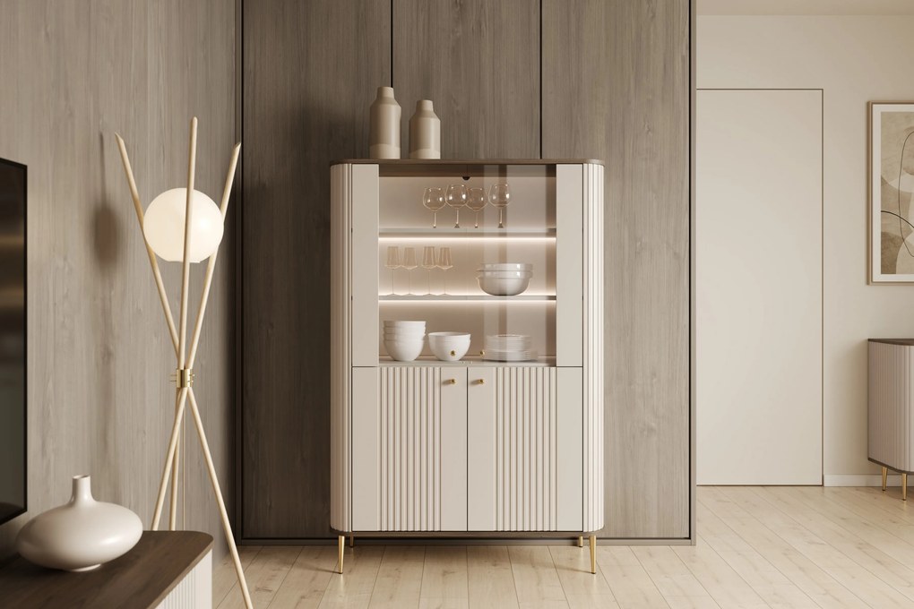 Vitrină Vesper 103 cm - caju / nuc / picioare aurii