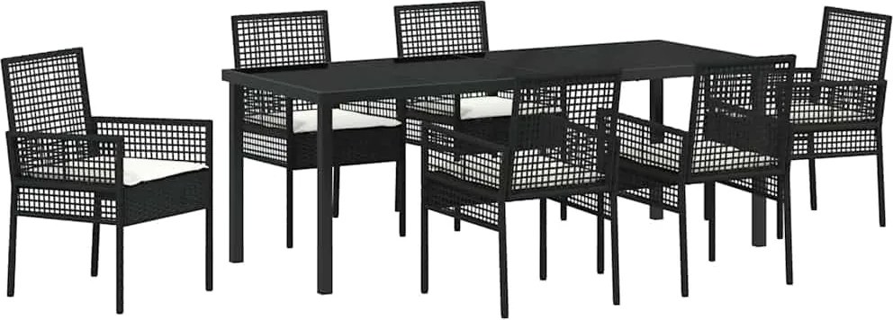 vidaXL Set de masă pentru grădină cu pernă 7 pcs Negru poliratan