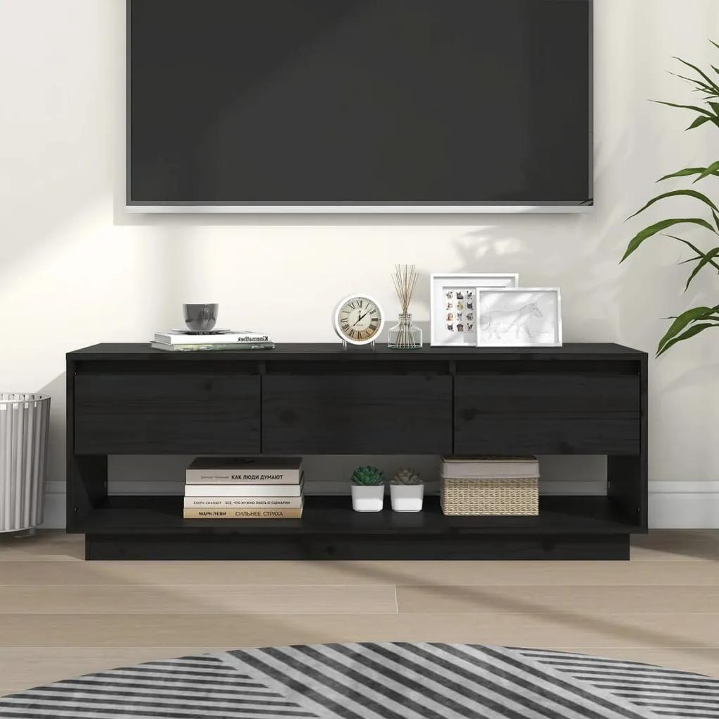 Comoda TV, negru, 110,5x34x40 cm, lemn masiv de pin