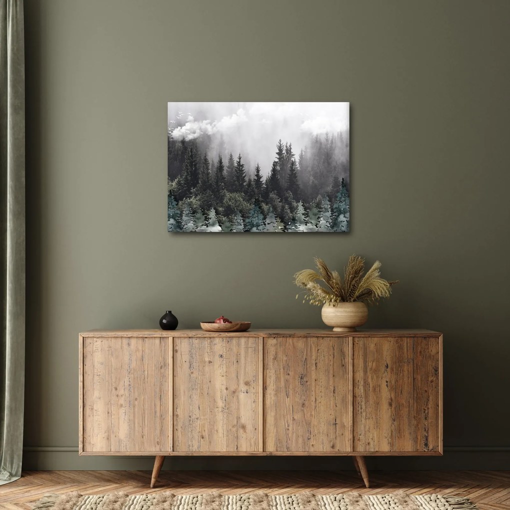 Tablou - Pădure cu elemente ilustrate (70x50 cm)