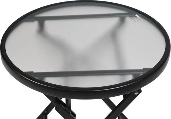 Masă de depozitare cu blat din sticlă, neagră, Ø 45 cm, oțel