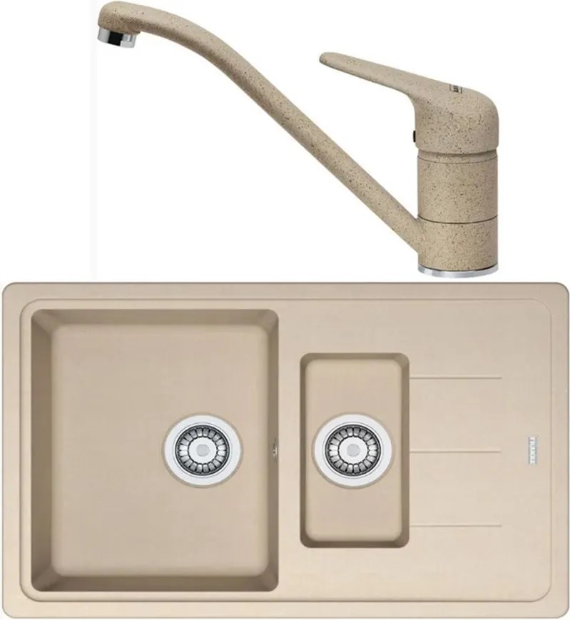 Set chiuveta bucatarie compozit Franke Basis Avena 1 cuva 1/2 cu picurator 78x50 cm bej mat cu baterie Novara Plus