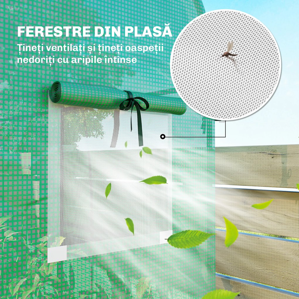 Outsunny Sera de Balcon cu Ușă și Ferestre Rulante, Sera pentru Grădină cu Structură din Oțel și Acoperiș PE, pentru Plante, Legume, Flori, Fructe, Anti UV, 170x68x200 cm, Verde | Aosom Romania