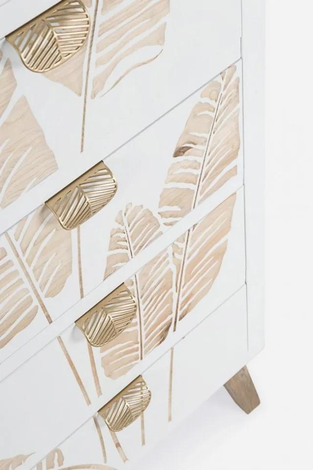 Comoda alba incrustata manual din lemn de Paulownia, 45 cm, Folium Bizzotto