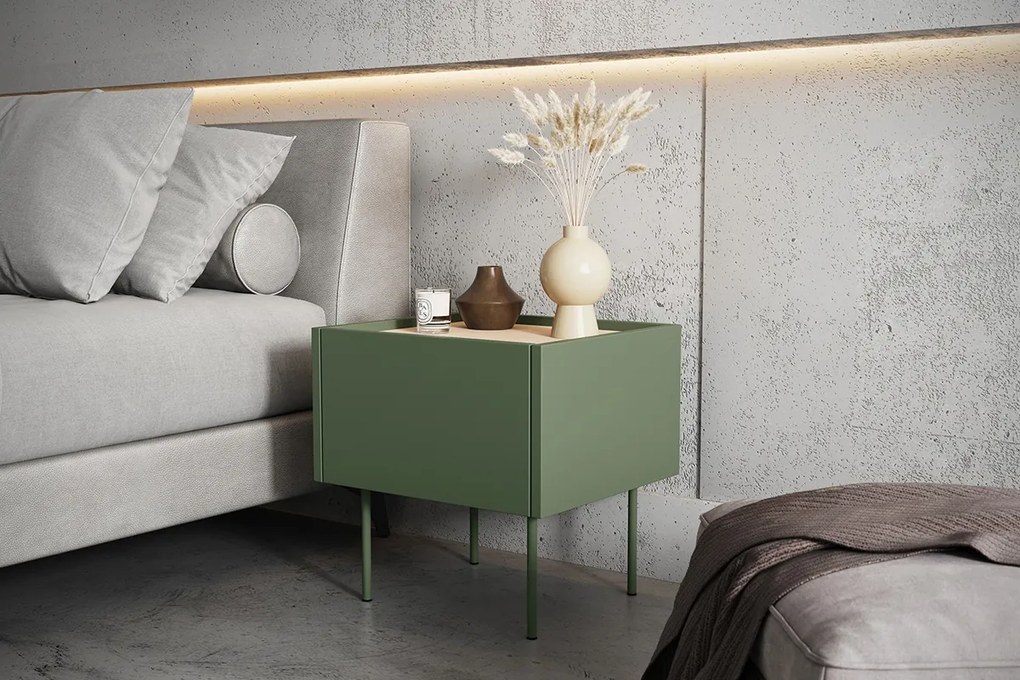 Măsuță de noptieră cu sertar Desin 45 cm 1S - Olive / Stejar nagano
