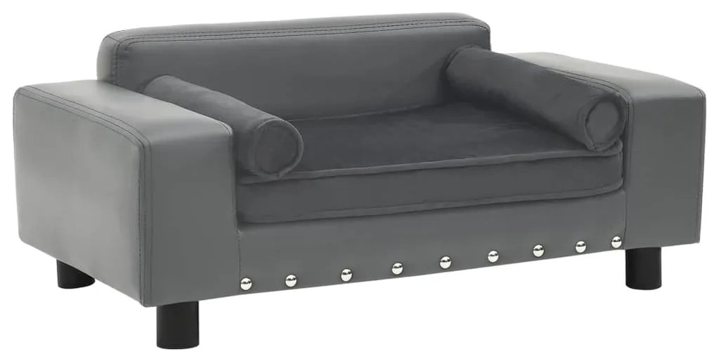 vidaXL Canapea pentru câini, gri, 81x43x31 cm, pluș &amp; piele ecologică