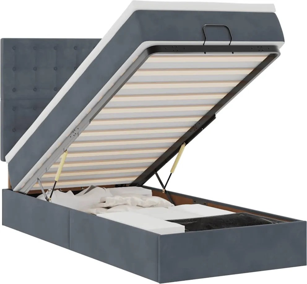 vidaXL Cadru de pat otoman cu saltele Gri închis 90x190cm catifea