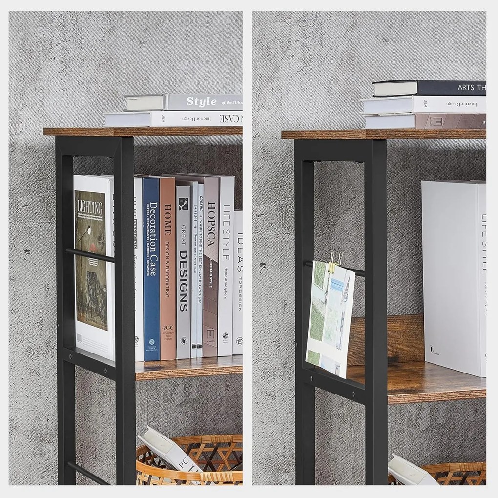 Biblioteca, raft cu 6 unitati de depozitare, din lemn, 33x120x80 cm, maro rustic
