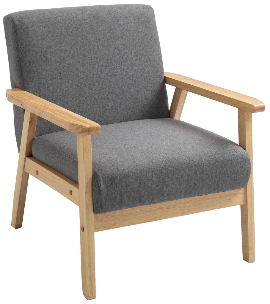 HOMCOM Fotoliu cu design scandinav, fotoliu de accent din lemn masiv cu aspect de in, 64 cm x 70 cm x 72 cm, gri | Aosom Romania