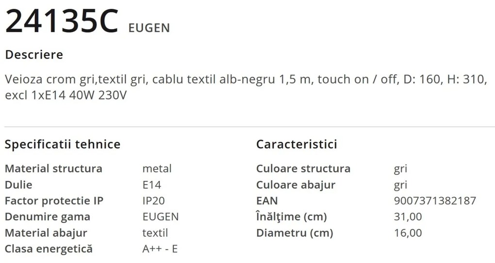Veioza / Lampa de masa design decorativ EUGEN 24135C GL