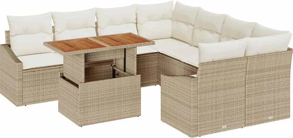 vidaXL Set de canapele pentru grădină 9 pcs Bej Rattan poli