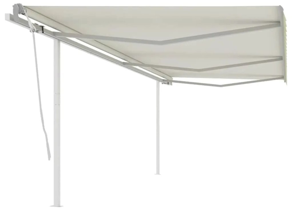 vidaXL Copertină retractabilă manual cu stâlpi, crem, 6x3 m