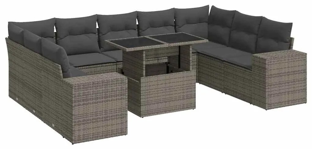 3326861 vidaXL Set mobilier de grădină cu perne, 10 piese, gri, poliratan