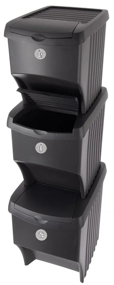 Coșuri de gunoi negre 3 buc. pentru reciclare 3x22 l din plastic – Orion