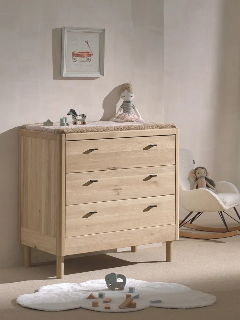 Comodă cu 3 Sertare Forrest Oak, din Lemn Masiv de Stejar, Natur – Vipack