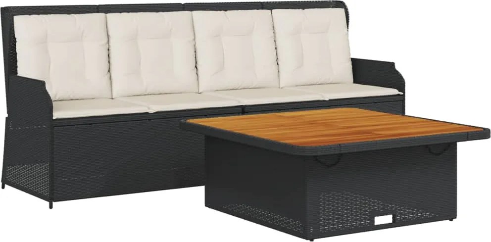 vidaXL Set mobilier de grădină cu perne, 3 piese, negru, poliratan