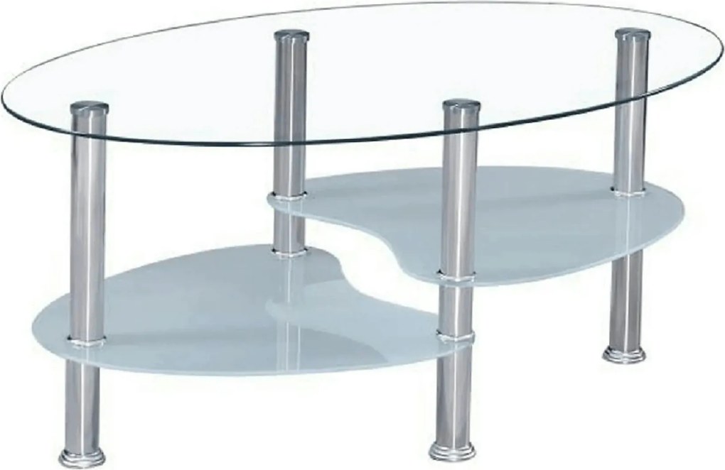Masuta de cafea WAVE NEW, transparent/alb/crom, sticla/otel, 90x41x55