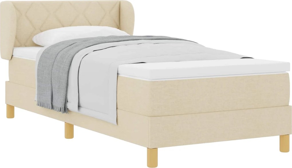 vidaXL Pat cu arcuri cu saltea cu headboard Crem 90 x 200 cm țesătură
