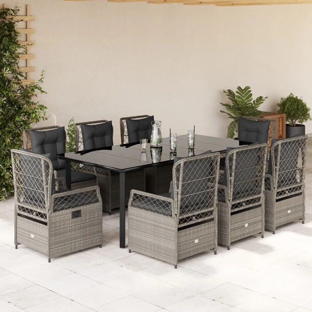 vidaXL Set mobilier grădină cu perne, 9 piese, gri deschis, poliratan
