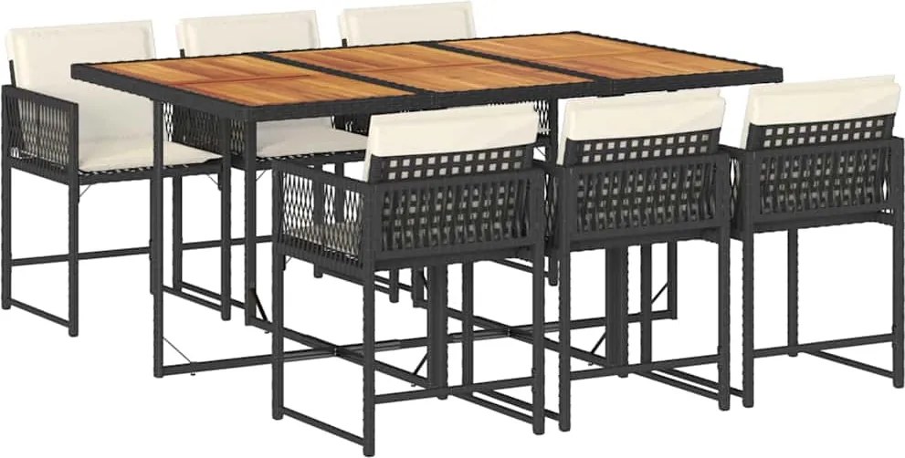 vidaXL Set mobilier de grădină cu perne, 7 piese, negru, poliratan