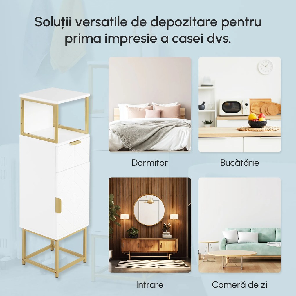Kleankin Organizator Baie Dulap Lenjerie cu Raft Deschis Sertar și Dulap Alb | Aosom Romania