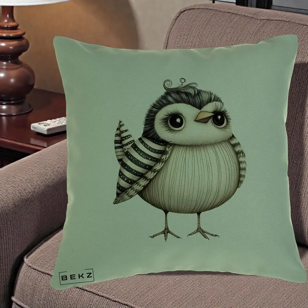 Perna Decorativa Pui Elegant Alb-Negru, 40x40 cm, Verde, Husa Detasabila, Perna Inclusa, BEKZ®