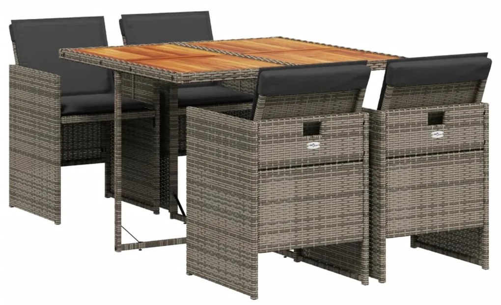 3210542 vidaXL Set mobilier de grădină cu perne, 5 piese, gri, poliratan