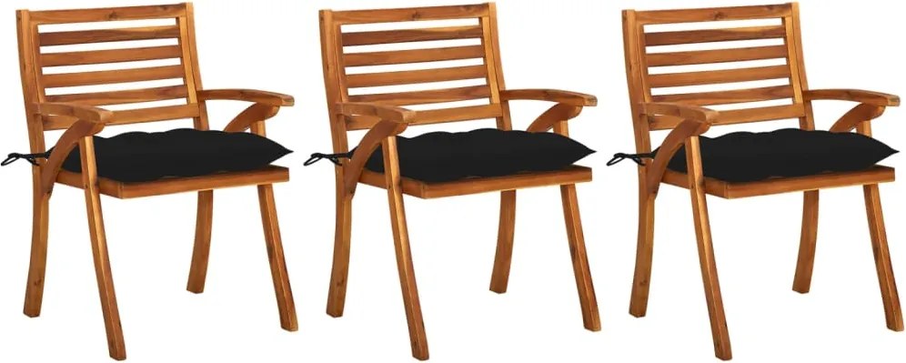 vidaXL Scaune de grădină cu perne, 3 buc., lemn masiv de acacia