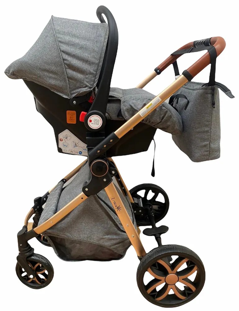 Carucior 3 in 1 cu landou, scoica si geanta, 0-36 luni, Gri - CPC-11-gri