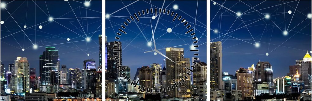 Tablou - Municipiul nocturn (cu ceas) (90x30 cm)