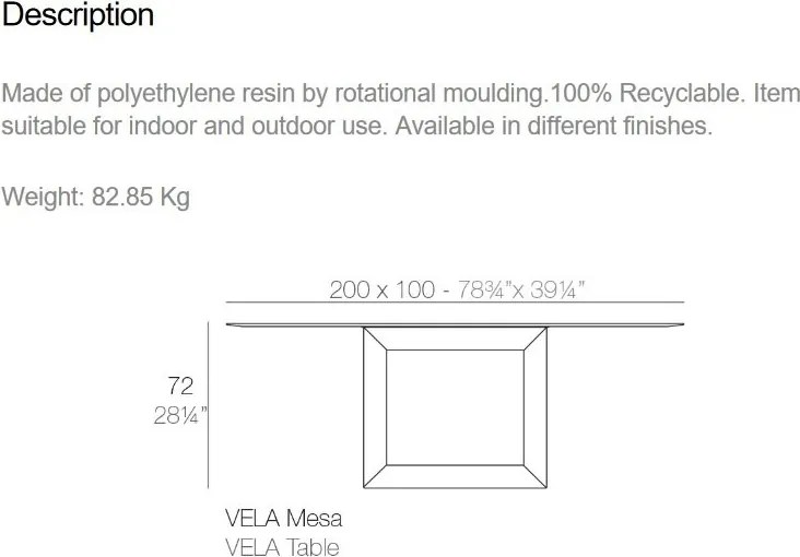 Masa dining de exterior / interior design ultra-modern premium 200x100cm VELA