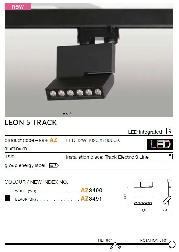 Spot LED directionabil pe sina LEON 5 TRACK alb ZZ AZ3490