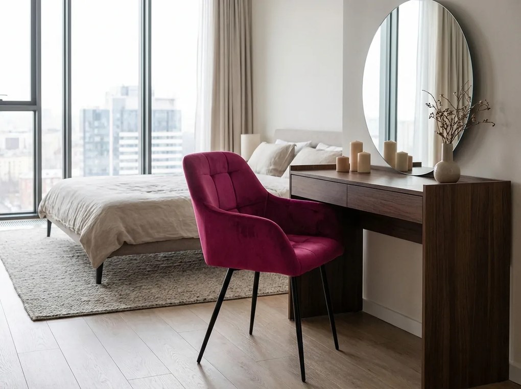 Fotoliu de sufragerie LOREN VELVET roz inchis cu picioare negre