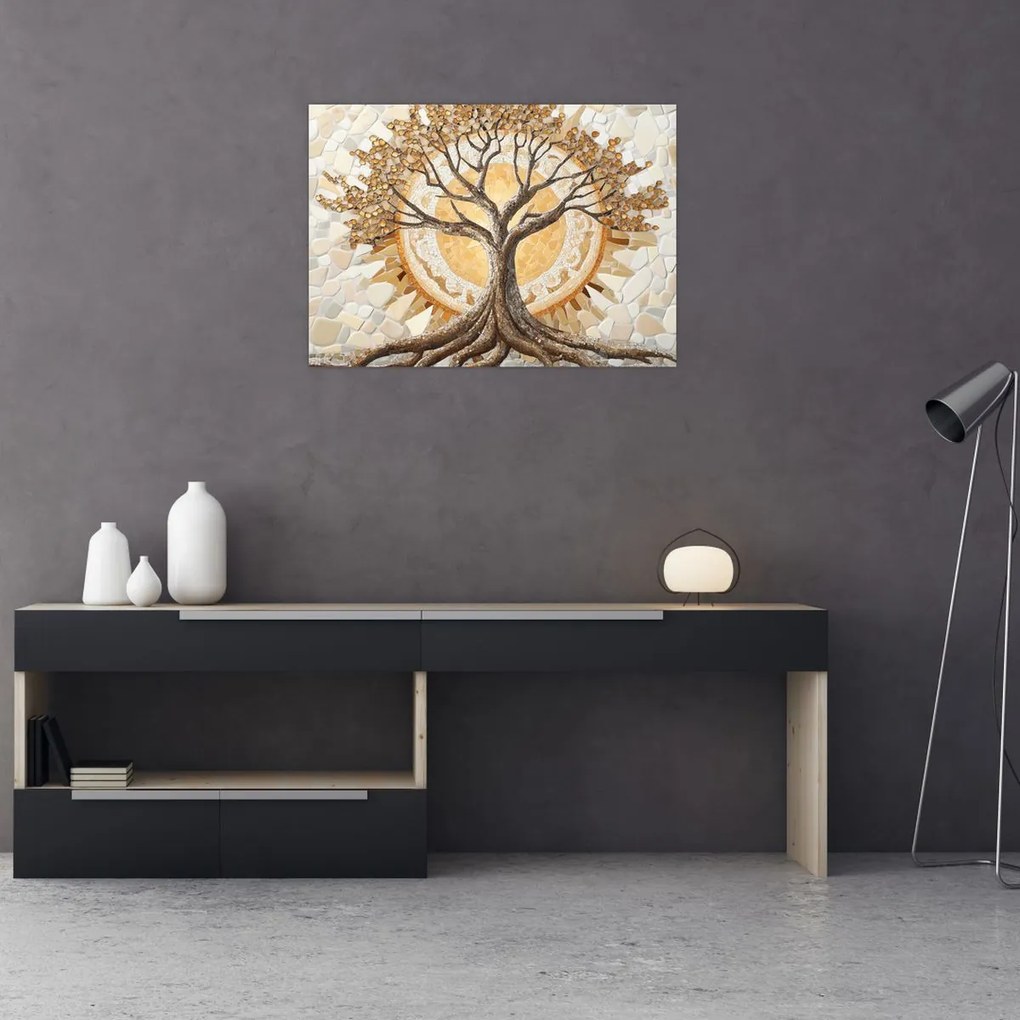 Tablou – Arborele vieții auriu în mozaic (70x50 cm)