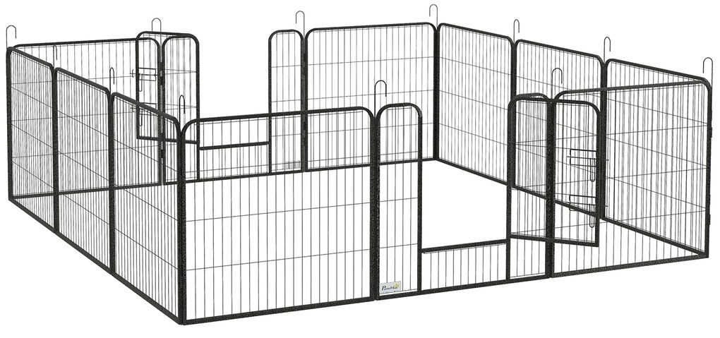 PawHut Gard pentru Câini, Incintă Modulară pentru Câini din 8 Secții pentru Interior și Exterior, 80x100 cm, Negru | Aosom Romania