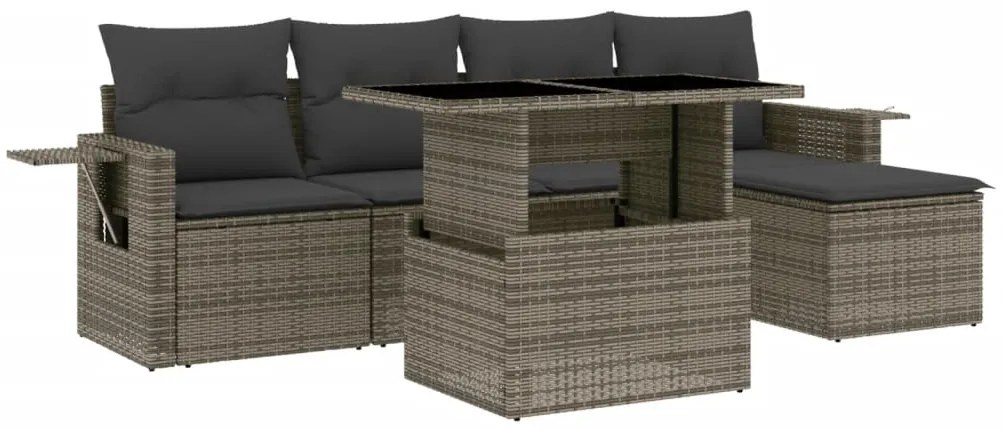 3267870 vidaXL Set mobilier grădină cu perne, 6 piese, gri, poliratan