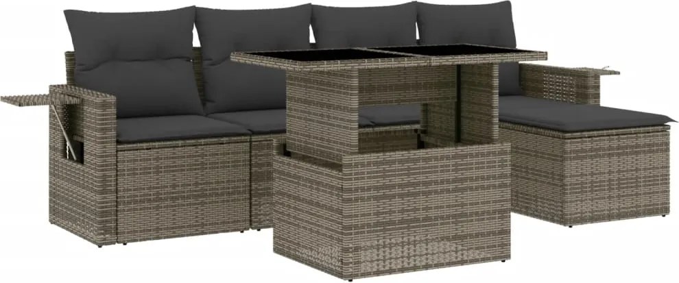 vidaXL Set mobilier grădină cu perne, 6 piese, gri, poliratan