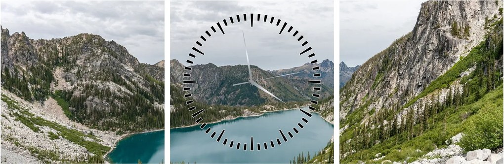 Tablou cu lac în munți (cu ceas) (90x30 cm)